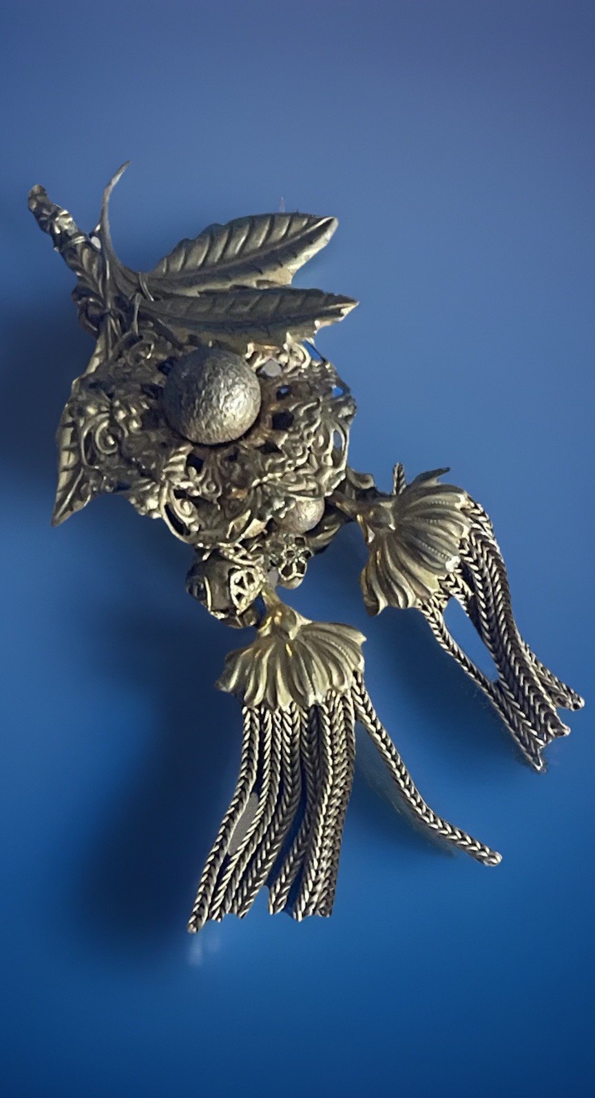 Vintage Signed Miriam Haskell Dangling Tassels GoldTone Brooch S04