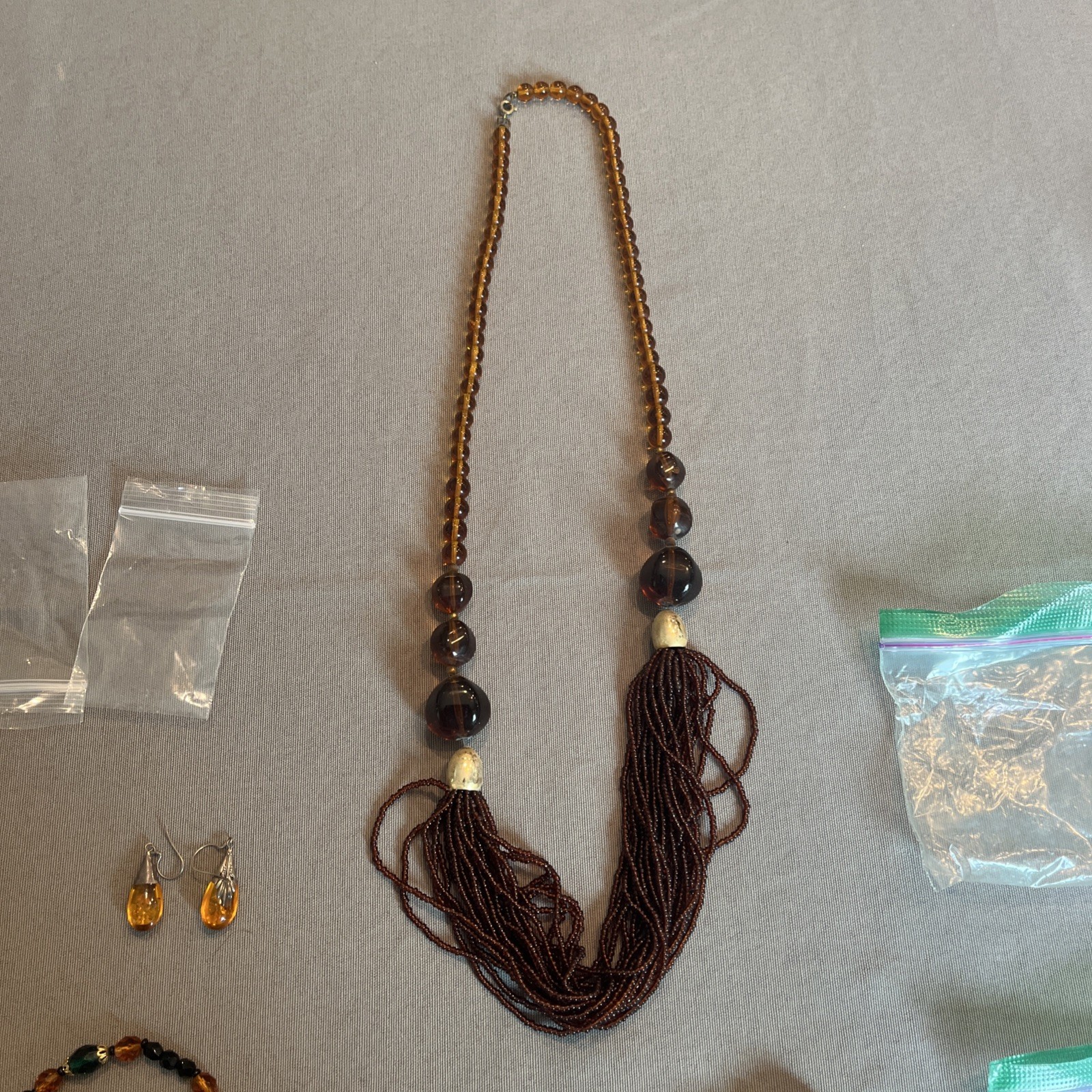 Vintage Costume Jewelry Beaded Necklace Brown