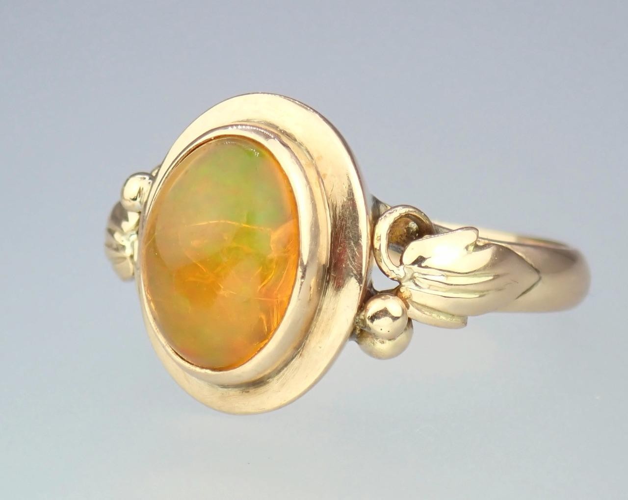 Glowing Antique Victorian Solid 14K Rose Gold Ethiopian Opal Grape Vine Ring S 5