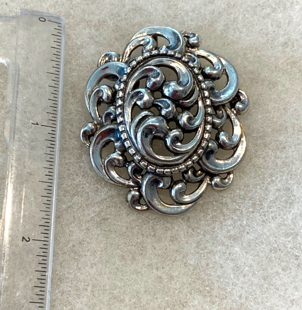 Sterling Danecraft Oval Lacy Design Pin/Pendant 3 1/4 In. Long – 15.1 Grams