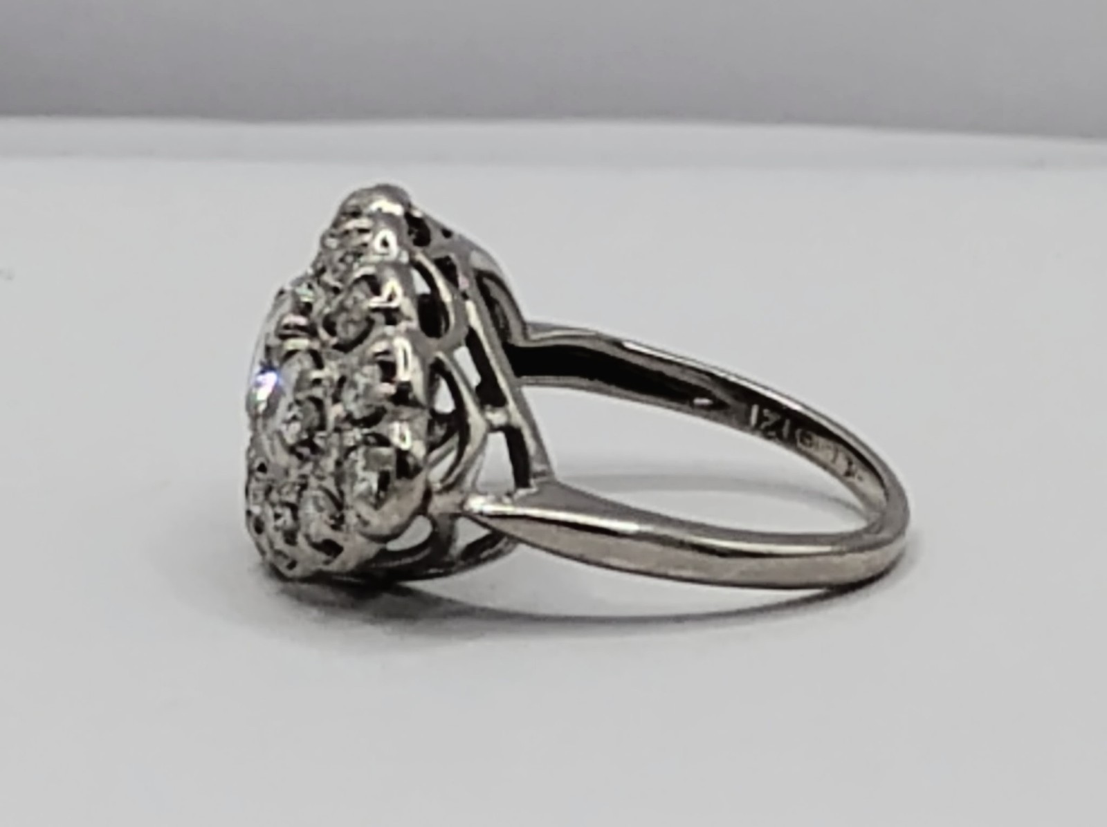 $7,500 1.00ctw ANTIQUE 3-STONE HALO WOMANS 14K WHITE GOLD THREE ROW DIAMOND RING