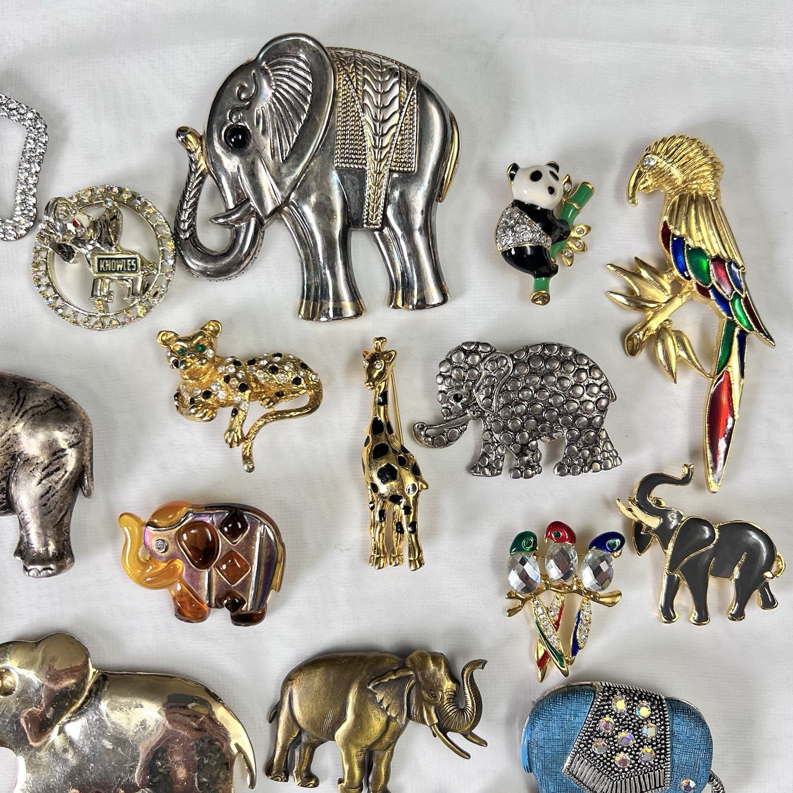 Vintage Safari Animal Brooch Pin Lot of 18 Faux Pearl Crystal Enamel Gold Tone
