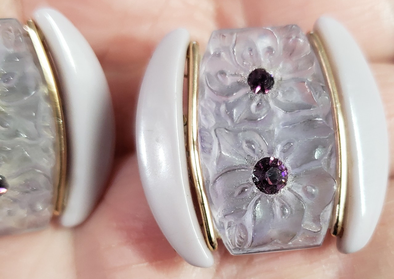 West Western Germany Lavendar Rhinestone Floral Clip On Earrings Jewelry Gift