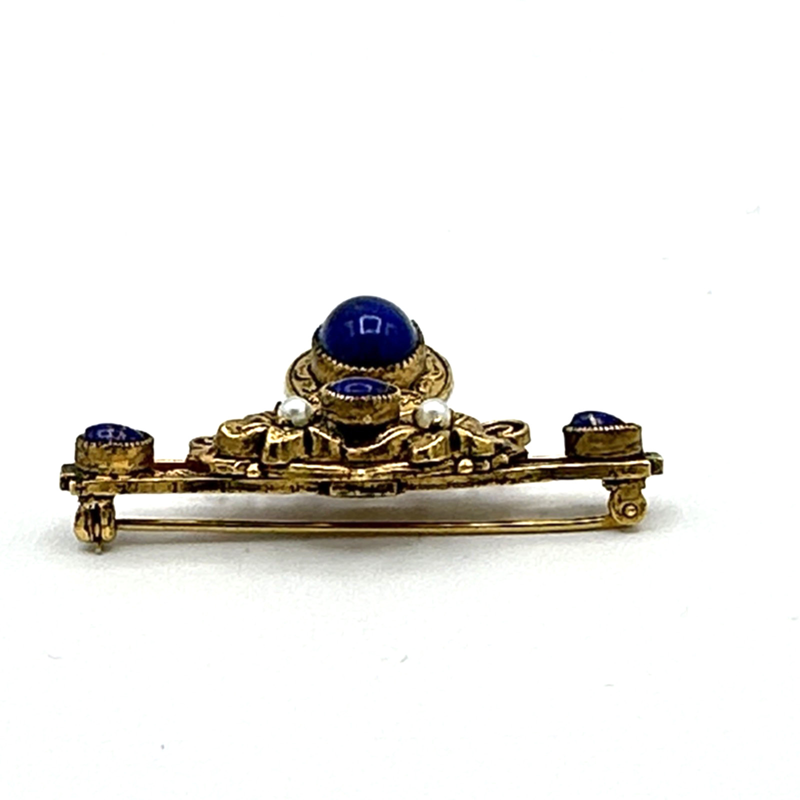 ORIGINAL BY ROBERT vintage brooch – Victorian Revival gold faux lapis pearl pin