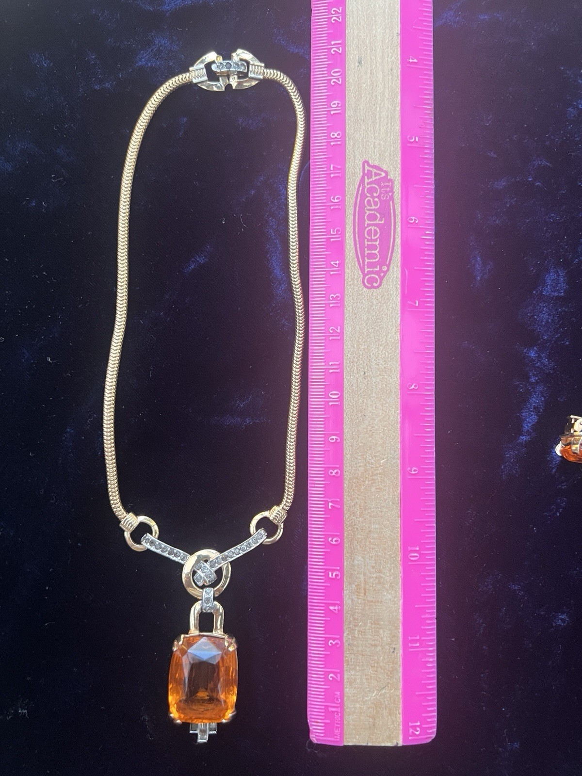 Mazer Deco gold plated faux topaz rhinestones necklace/Earrings 1960’s ca, USA.