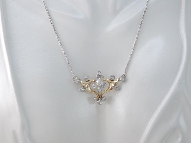 GORGEOUS ART NOUVEAU 18K / 17K GOLD & PLATINUM EUROPEAN CUT DIAMOND NECKLACE