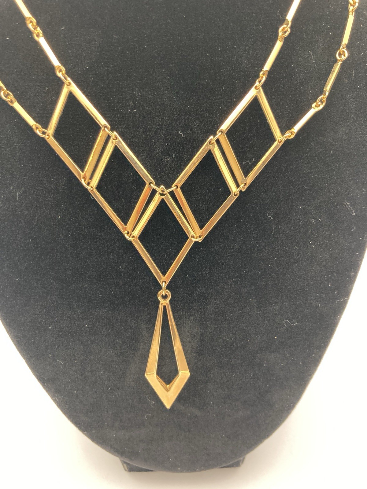 Vintage Sarah Coventry Geometric Gold-Tone Necklace 17.75” Long Fish Hook Clasp