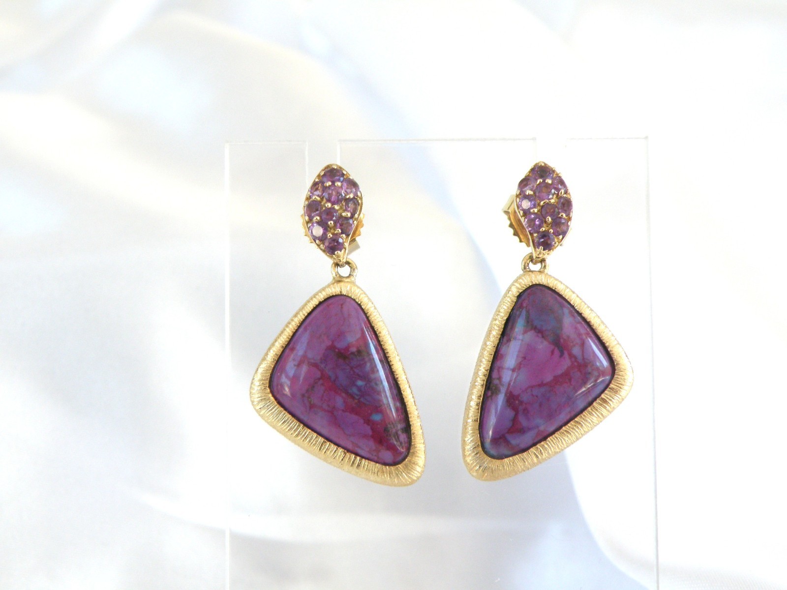 Gold on Sterling Silver 925 Purple Turquoise Amethyst Modern Dangle Earrings