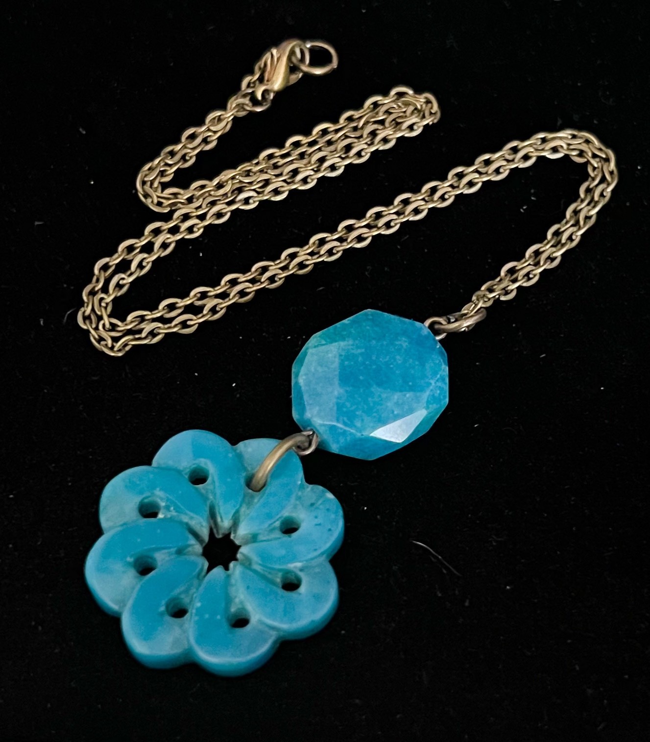 Artisan Necklace Large Carved Teal Wheel of Life Gemstone Pendant