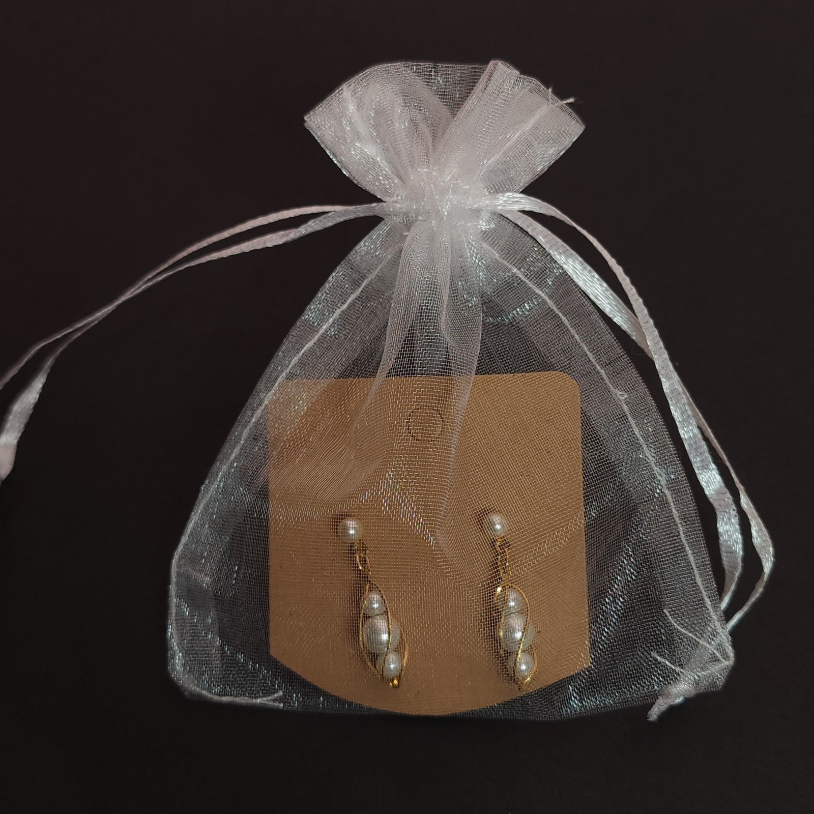 Vintage Gold Tone Twisted Caged Faux Pearl Drop Dangle Earrings Classic Dainty