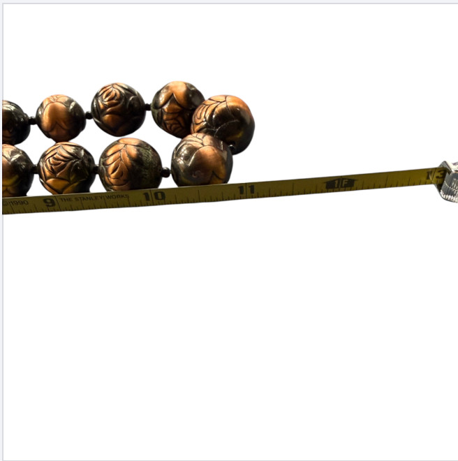 Vintage Brass Carved Bead Necklace Chunky Boho Statement Copper Tone 22″