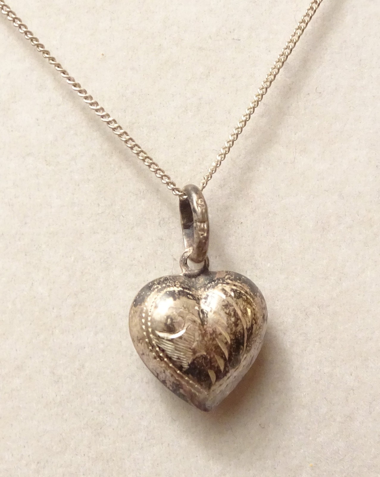 Puff Heart Pendant Sterling Silver Necklace Vintage