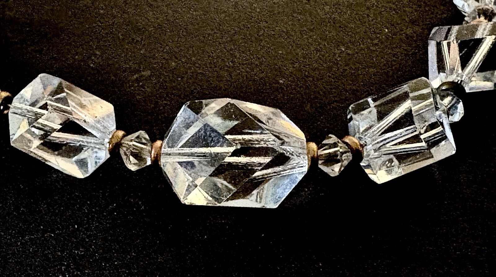 Vintage Art Deco Crystal/Faceted Glass Graduated Beaded Necklace Strung on Chain