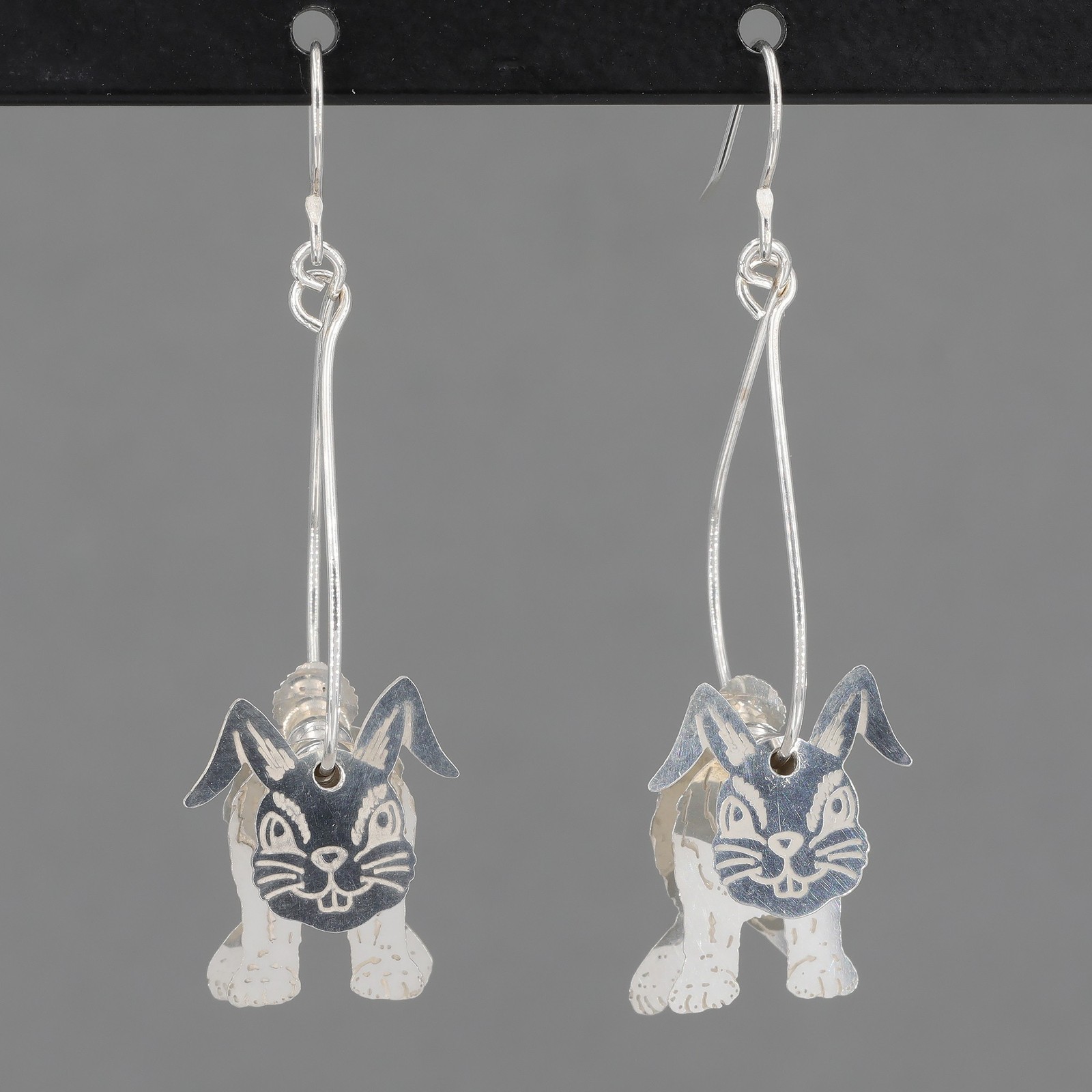 Vtg Lightweight Sterling Articulated 3D Full Body Bunny Rabbit Dangle Earrings
