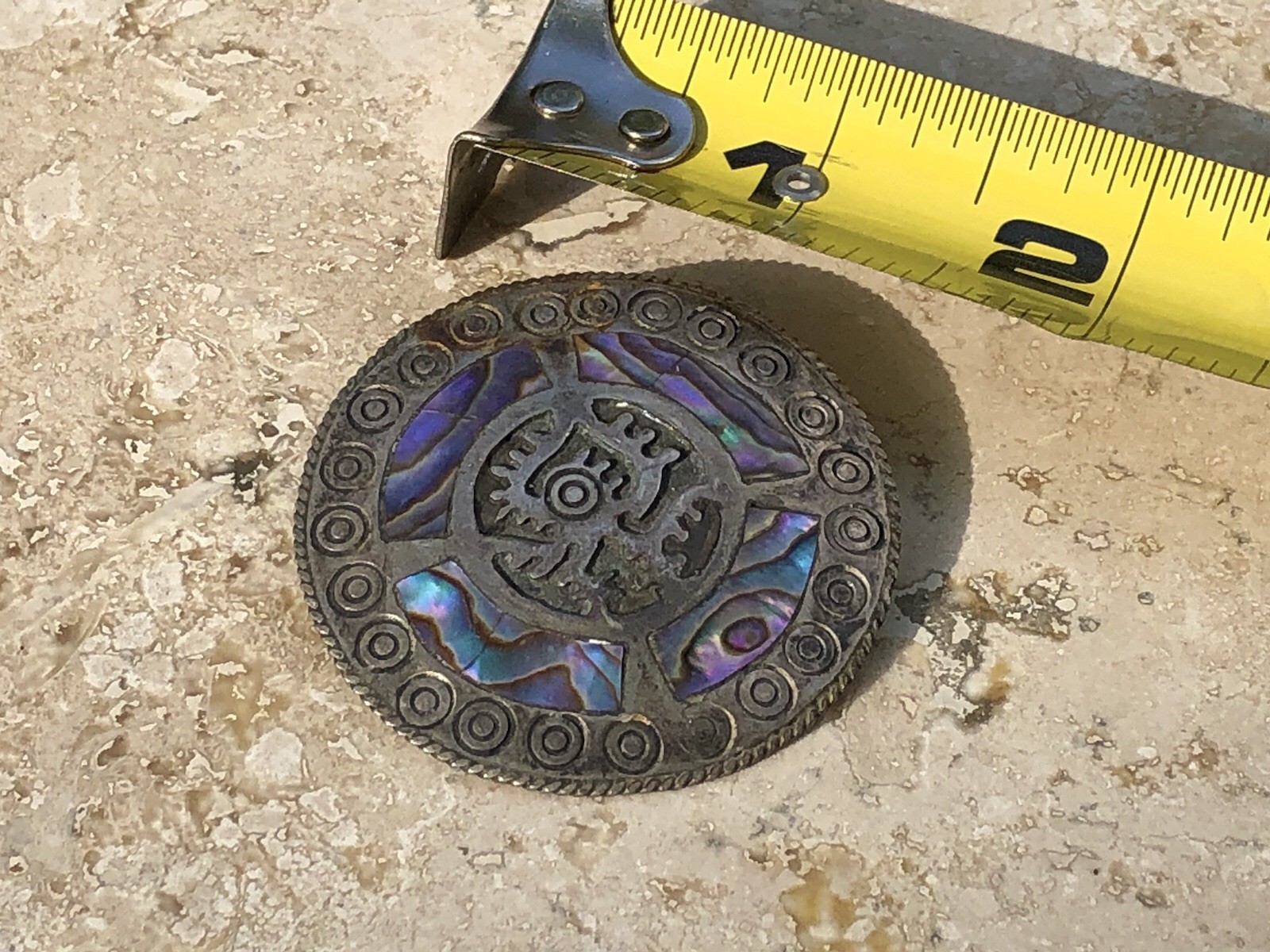 🌈 ✨VTG TAXCO Mexico 925 Sterling Silver TRB RAINBOW ABALONE Aztec Sun Pendant