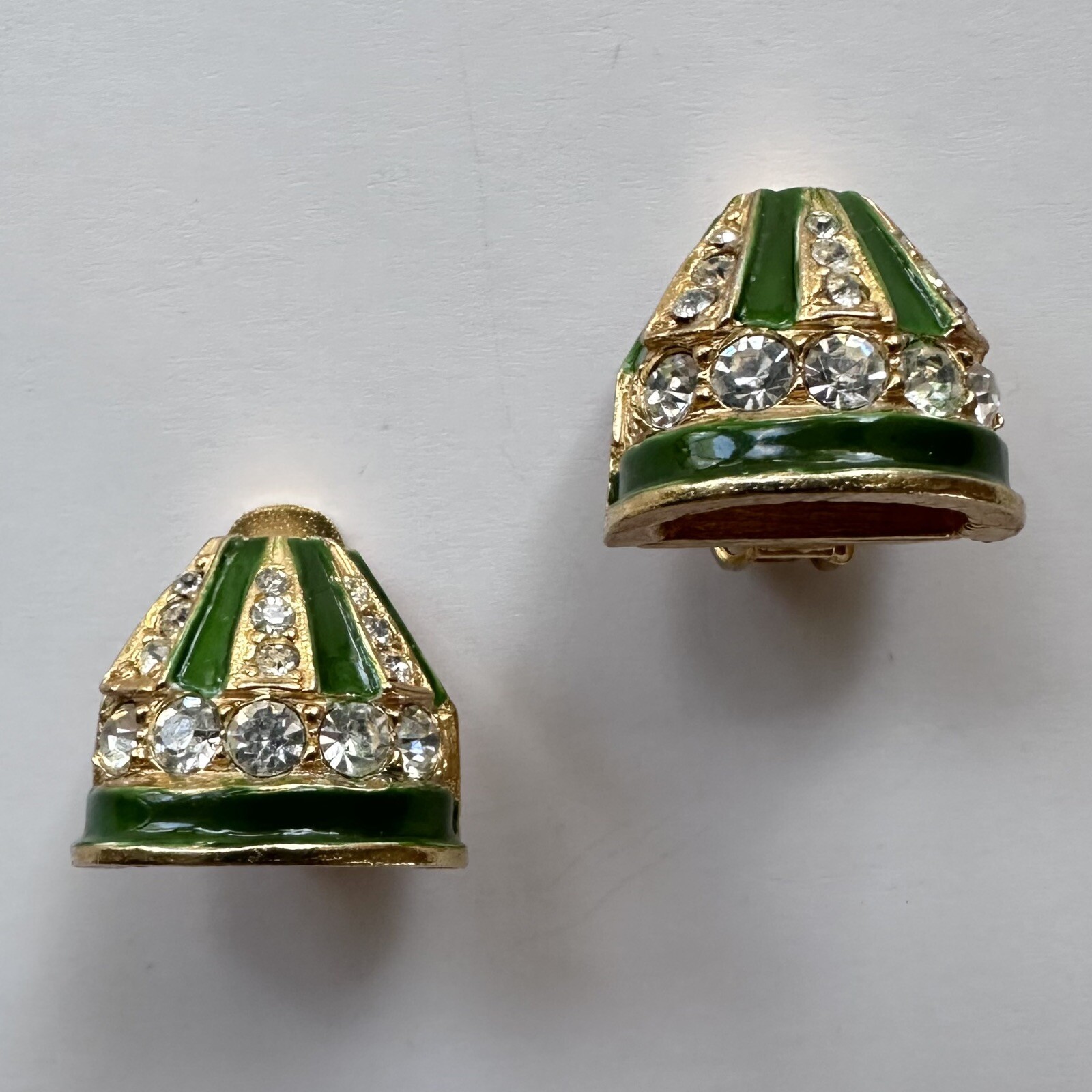 Vintage 1960s Kenneth Jay Lane Signed K.J.L. Gilt Enamel Rhinestone Earrings