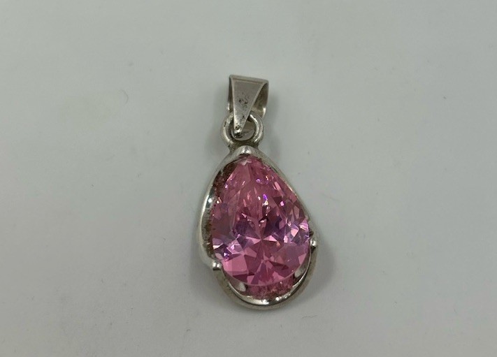 Vintage Faux Pink Gem Silver 925 Mexico Pendant Jewelry