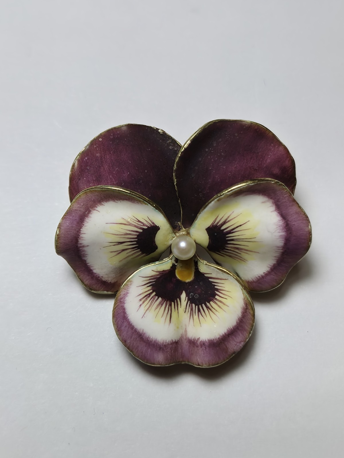 Vintage 14k Gold Enamel Pansy Brooch Pin