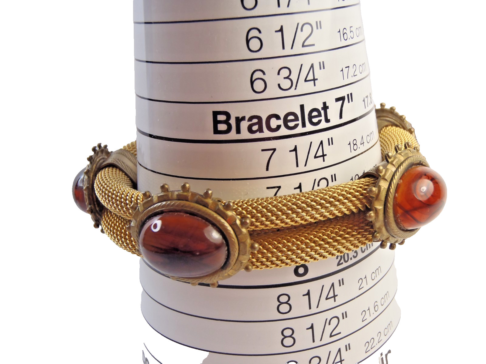 Estate Vintage Gold Toned Mesh Bangle Bracelet With 5 Stones 76 Grams 7 1/2″