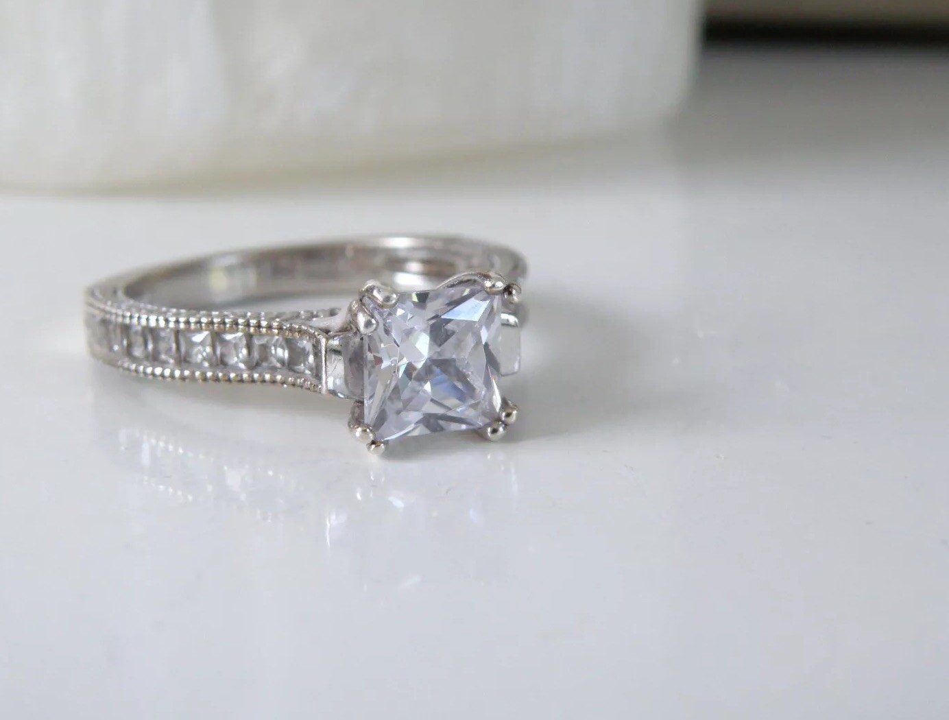 Vintage Style Sterling Silver 925 CZ Heirloom Engagement Band Ring Size 9.5