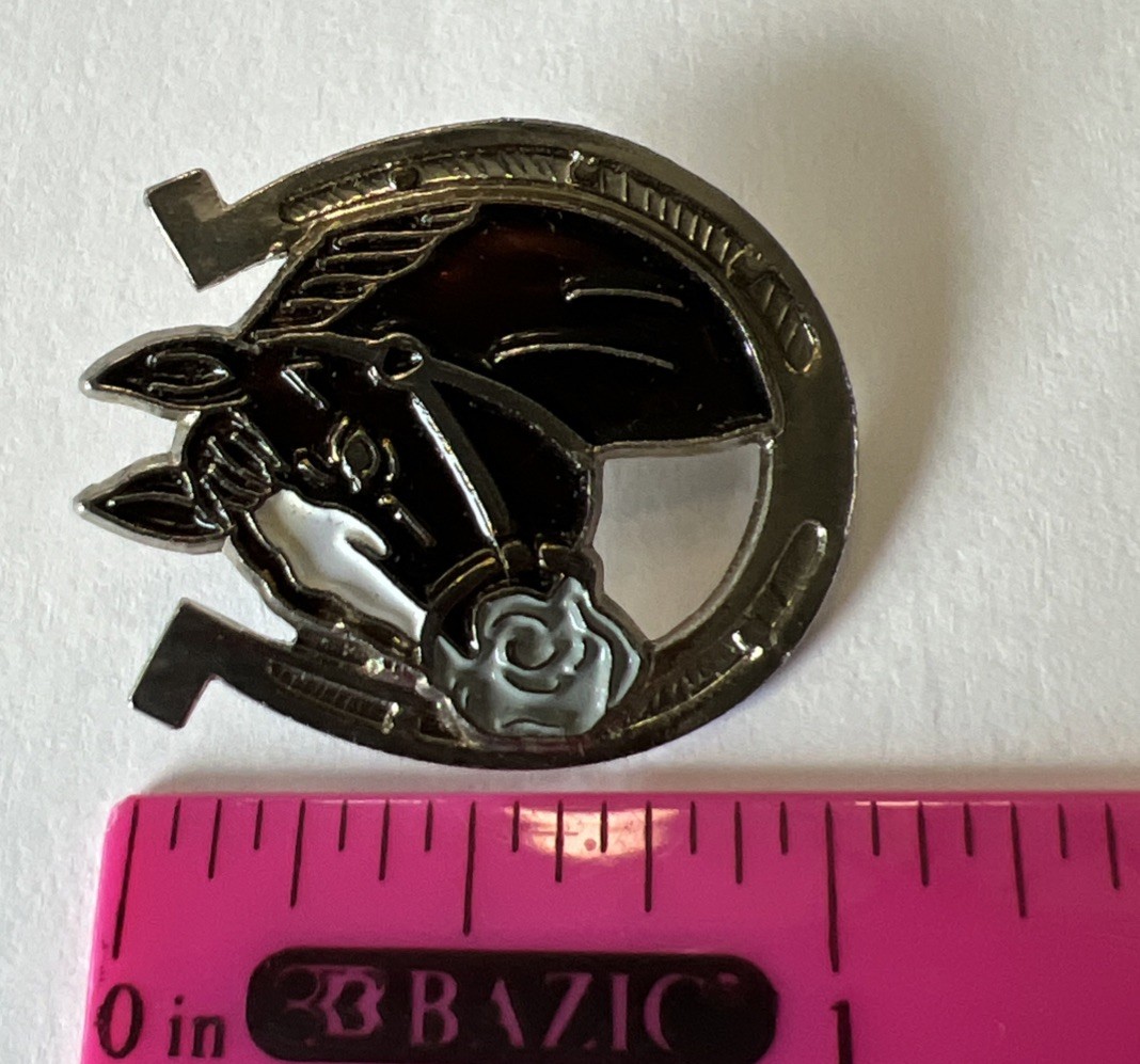 Brown Horse Head Horseshoe Pin Enamel Silver Tone Equestrian Vintage S
