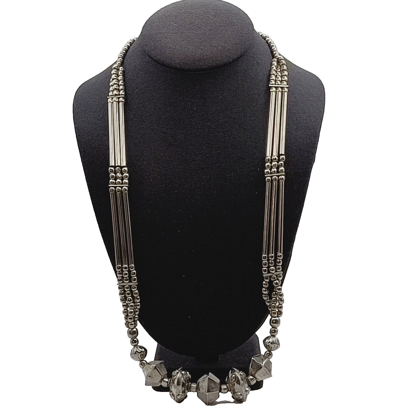 Unique Style Native Brutalist Industrial Silver Tone Metal Vtg Necklace 29 Inch