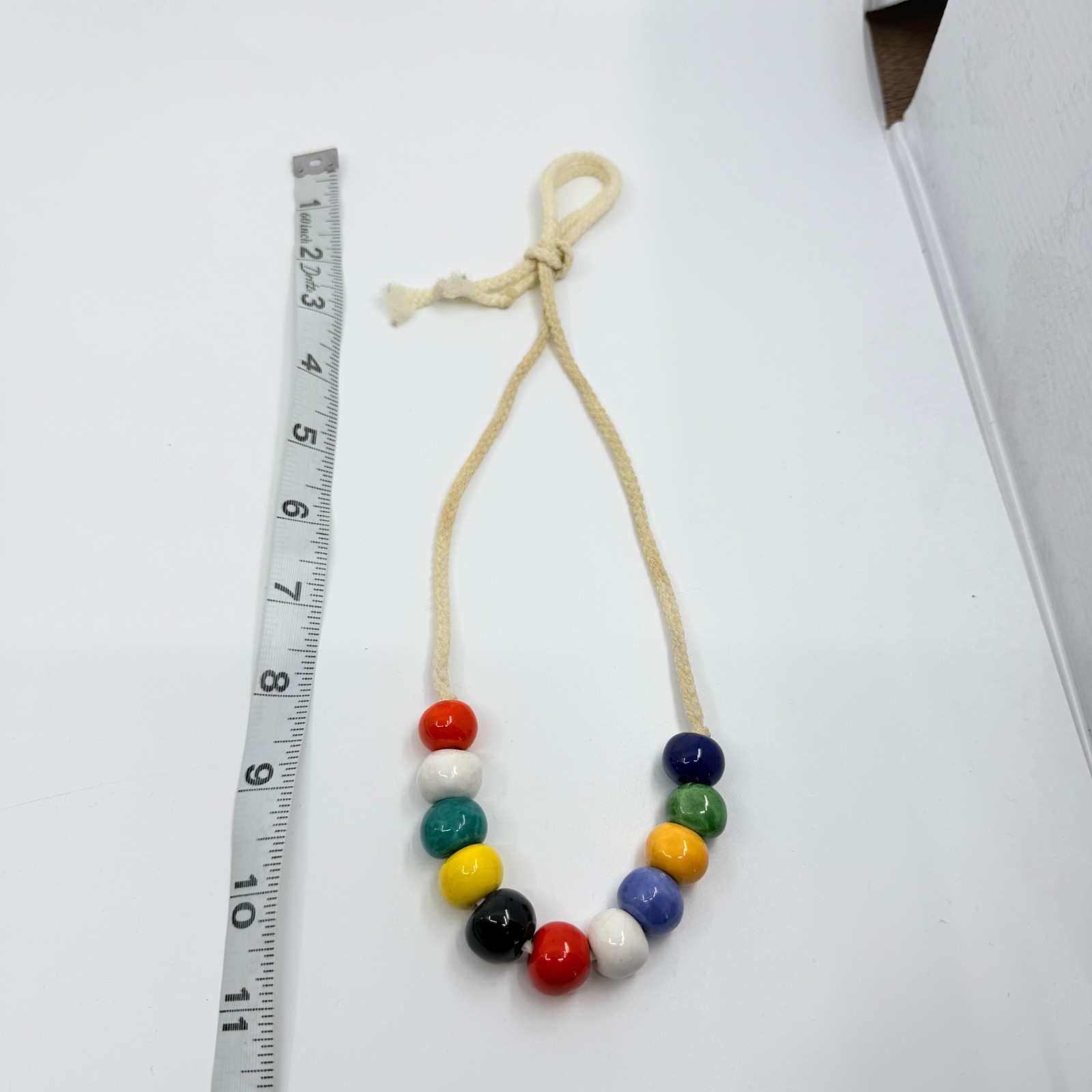 Vintage Retro Rainbow Ceramic Chunky Bead Cotton Cord Statement Necklace Craft