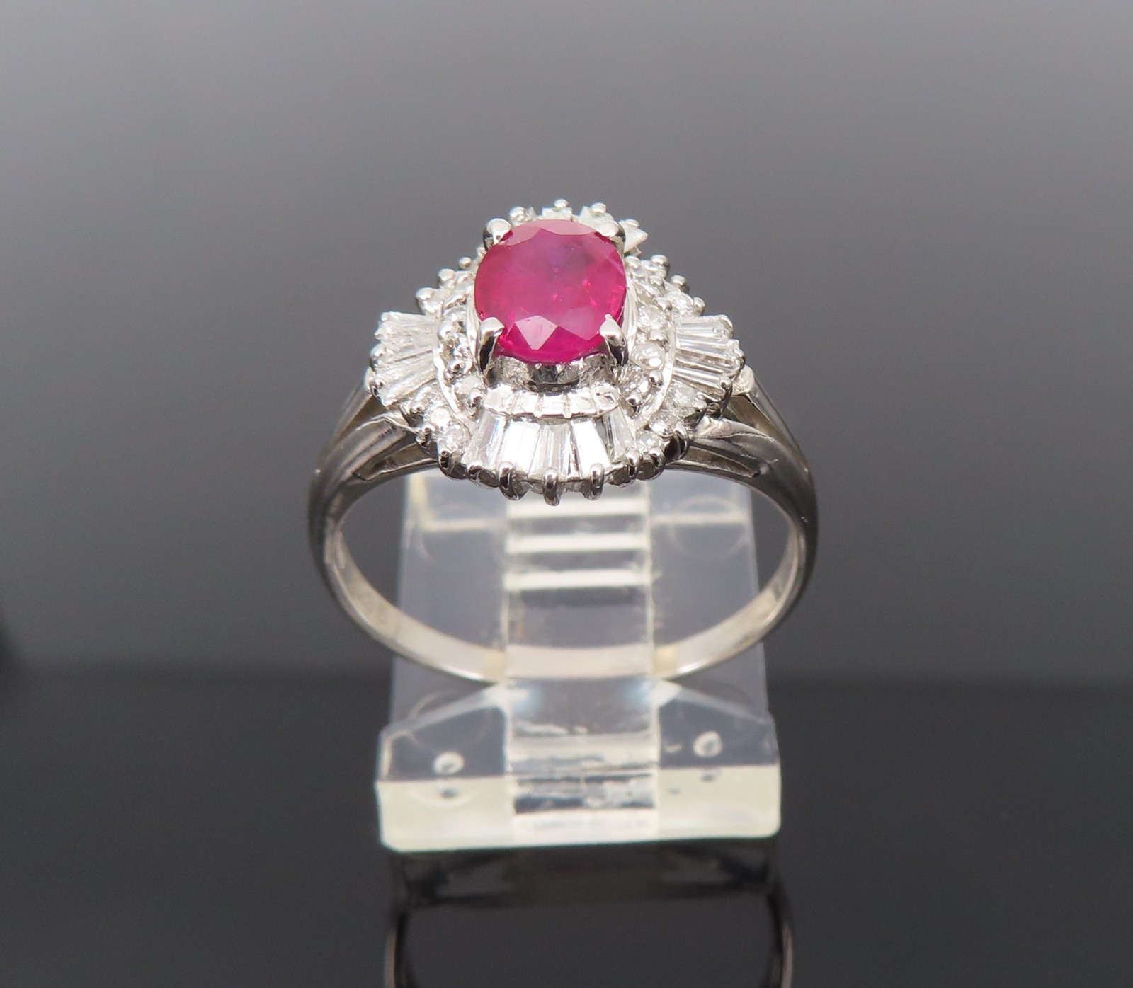 Fine 0.77ct Intense Red Ruby & 0.35ct Diamond Platinum Cocktail Ring Size 6.75