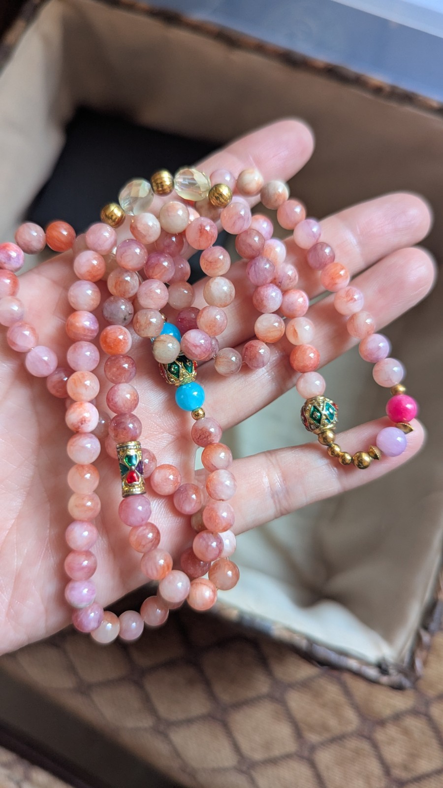 Pink Quartz Long Necklace Stunning Handmade