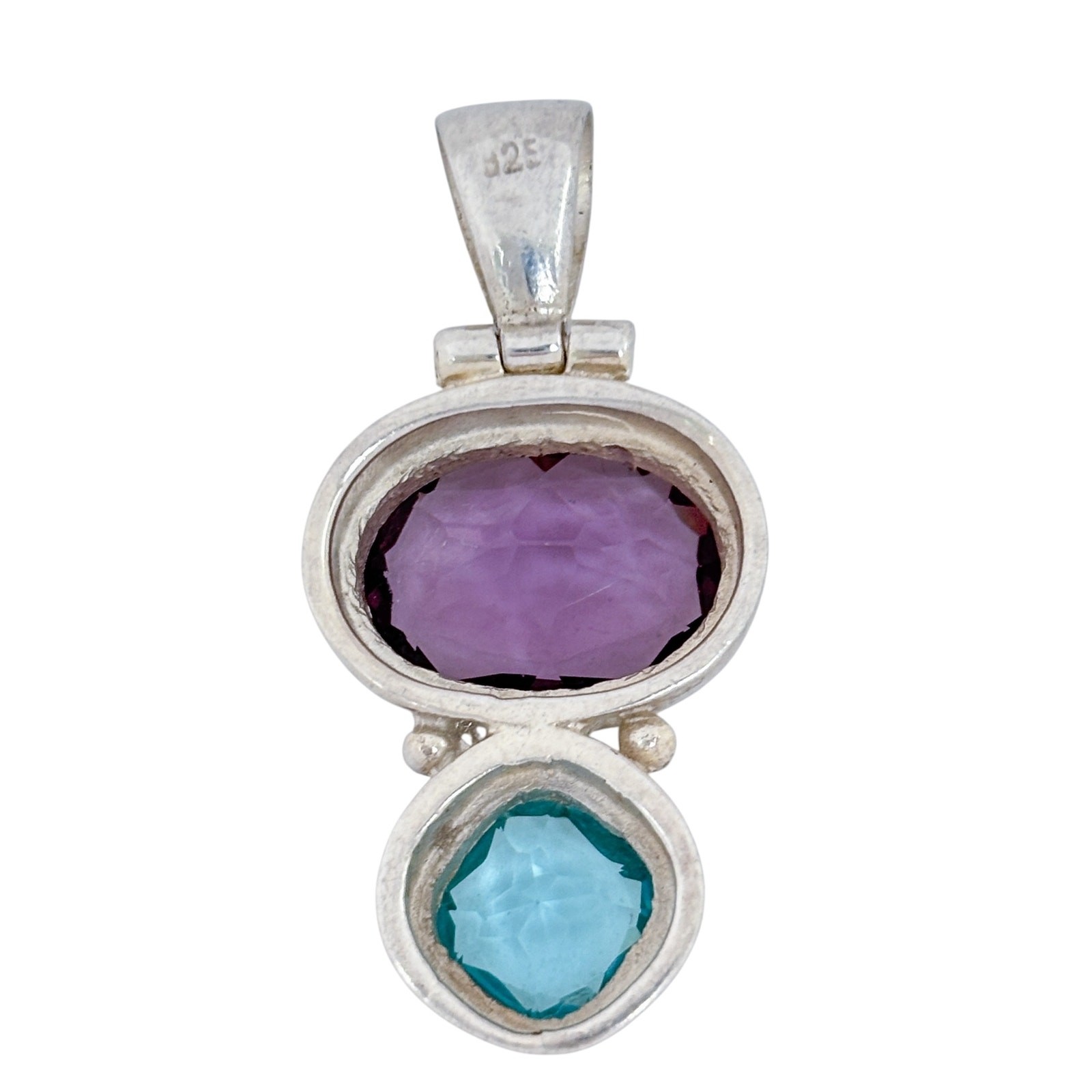 Vintage Sterling Silver 925 Blue & Purple Glass Pendant