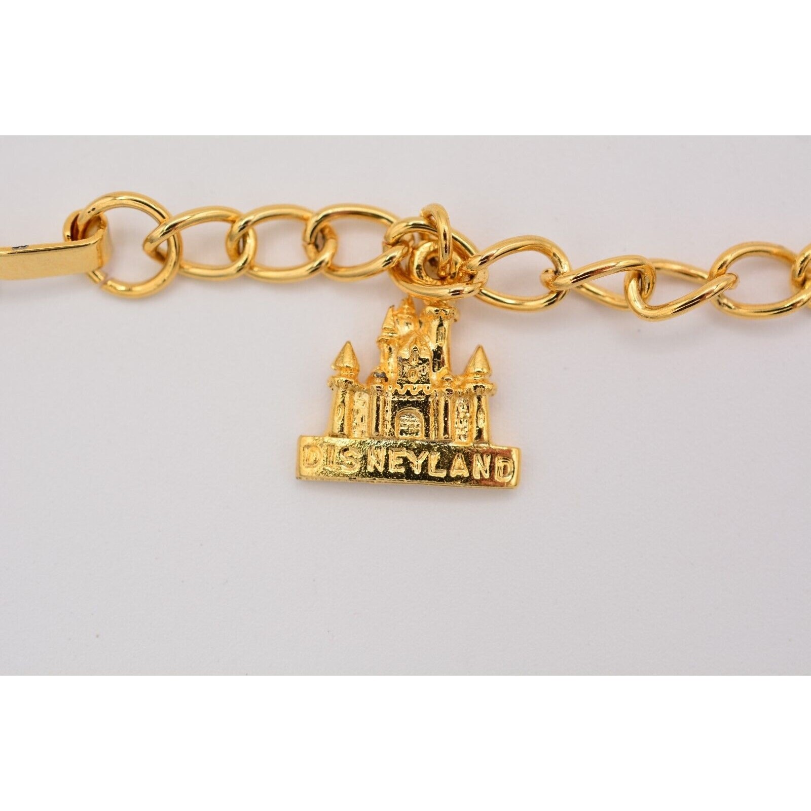 Vintage Charm Bracelet Disneyland Grapes Sailboat Gold Tone Chain Dangle BinAD