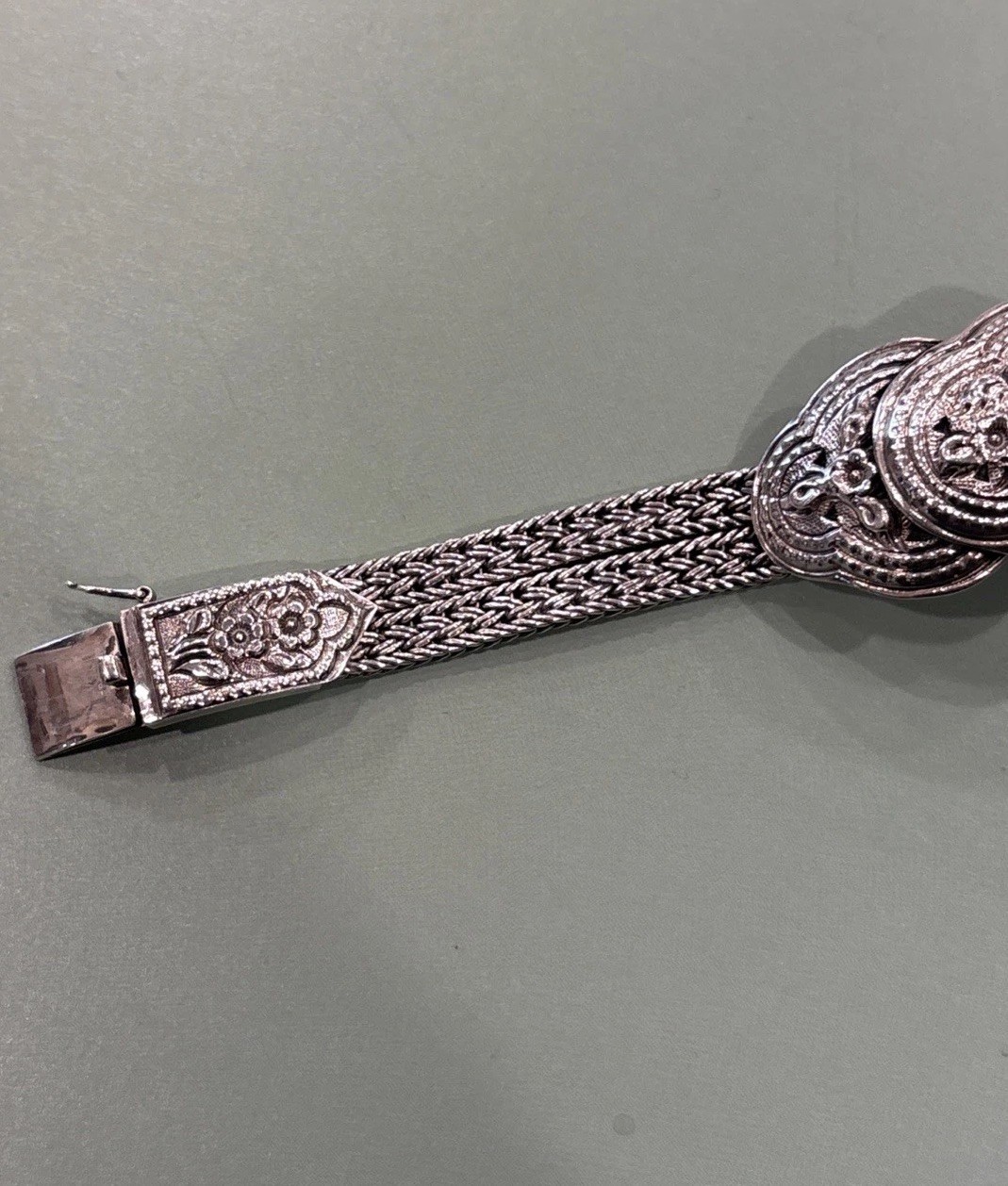 Sterling Silver Floral Double Wheat Braided Thailand Bracelet 42g Vintage 925