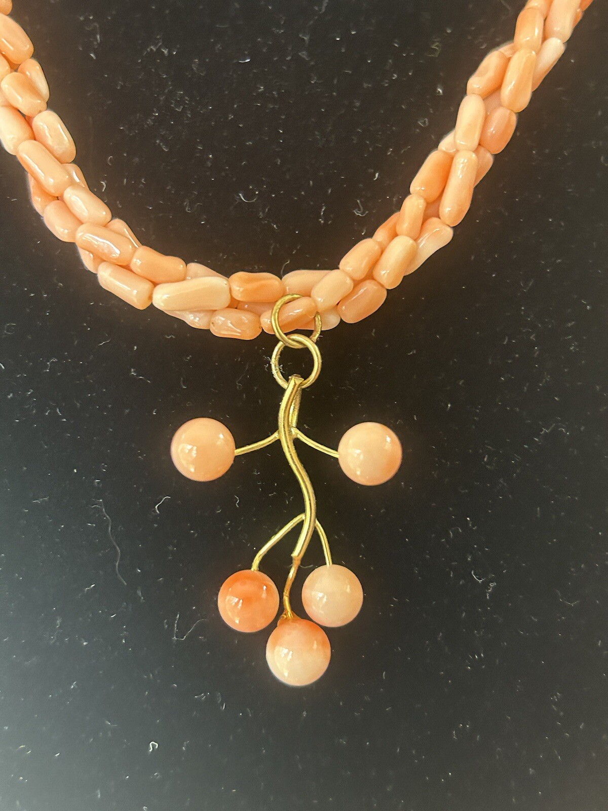 VTG Angel Skin Coral Tube Twisted Strand Necklace Pendant Genuine Pink Art Deco