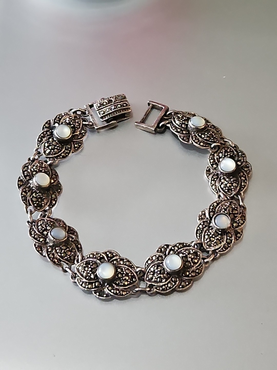 Vintage Sterling Silver 925 Thailand Marcasite Bracelet 7″ (Missing Sm Stones)