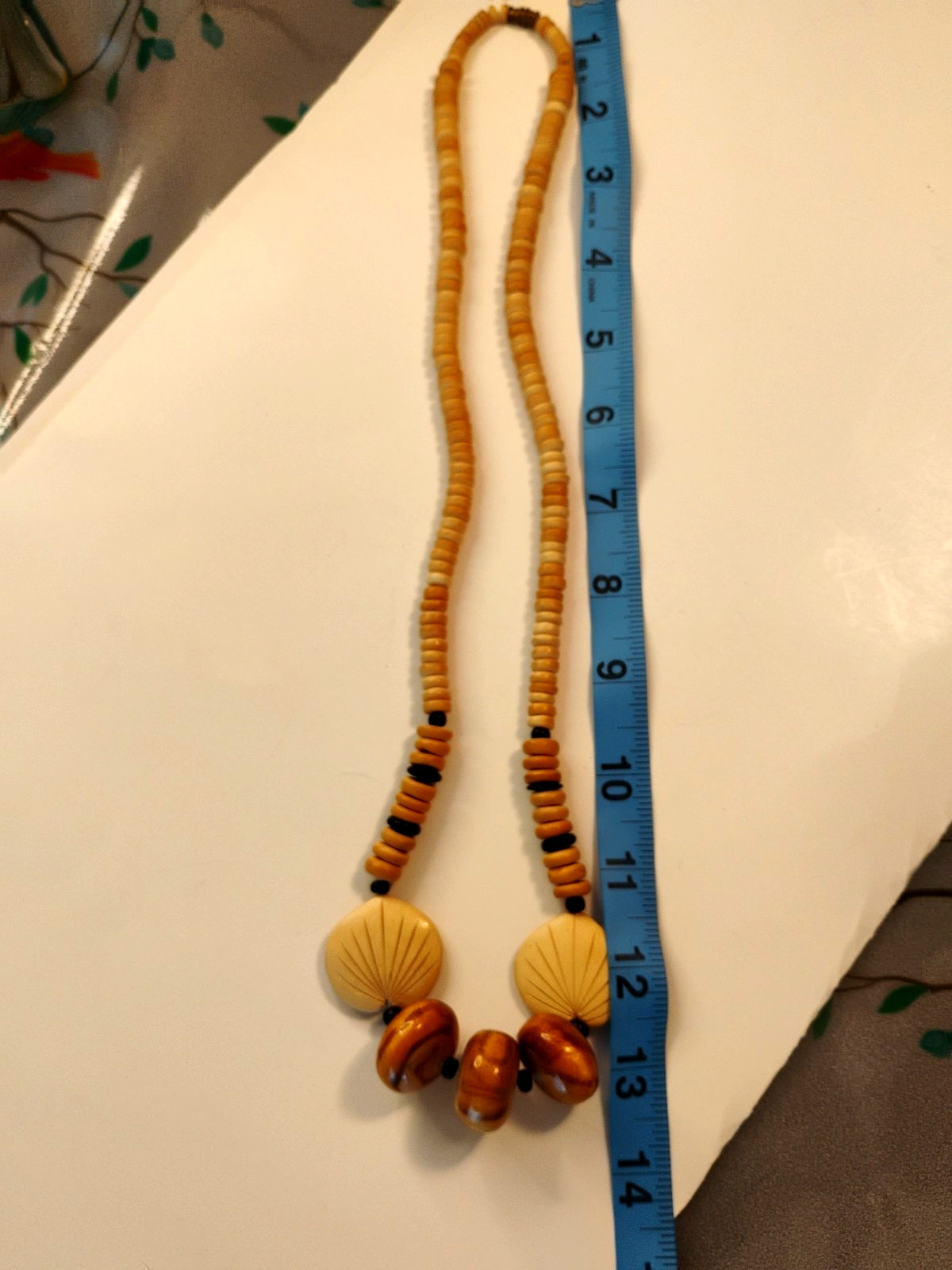 VTG Carved Shell Amber Resin Beads Ethnic Boho African Organic Necklace