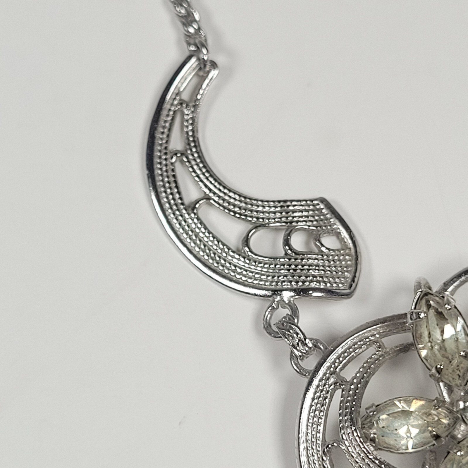 Choker Necklace Lot of 2 Silver Tone with White or Clear Rhinestones Vintage