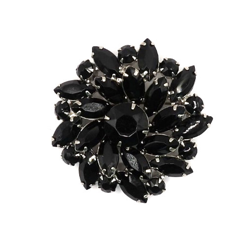 Vintage Juliana Prong-Set Jet Black Art Glass 2″ Silvertone Cluster Brooch Pin