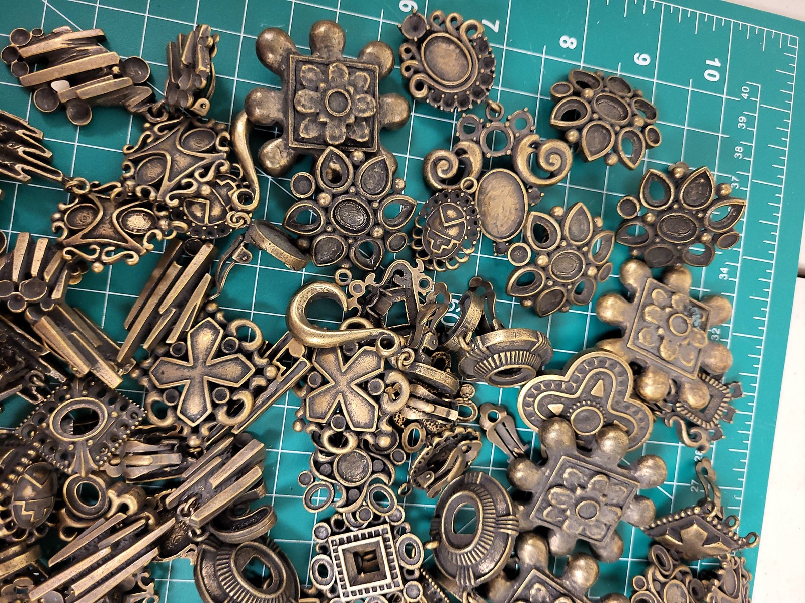 Antique Bronze Tone Clip On Earrings Pendant Lot Jewelry Making Craft Supplies