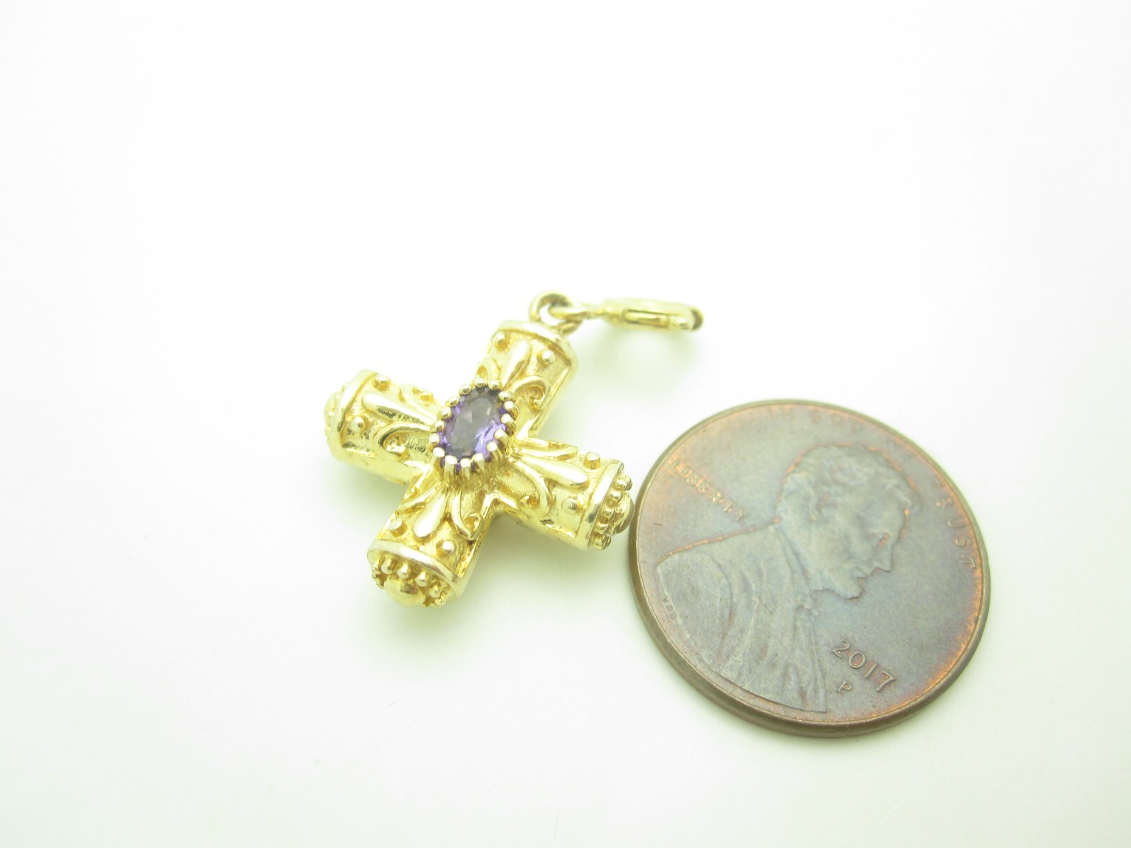 Sterling Silver Gold Tone Purple Amethyst Cross Pendant Charm