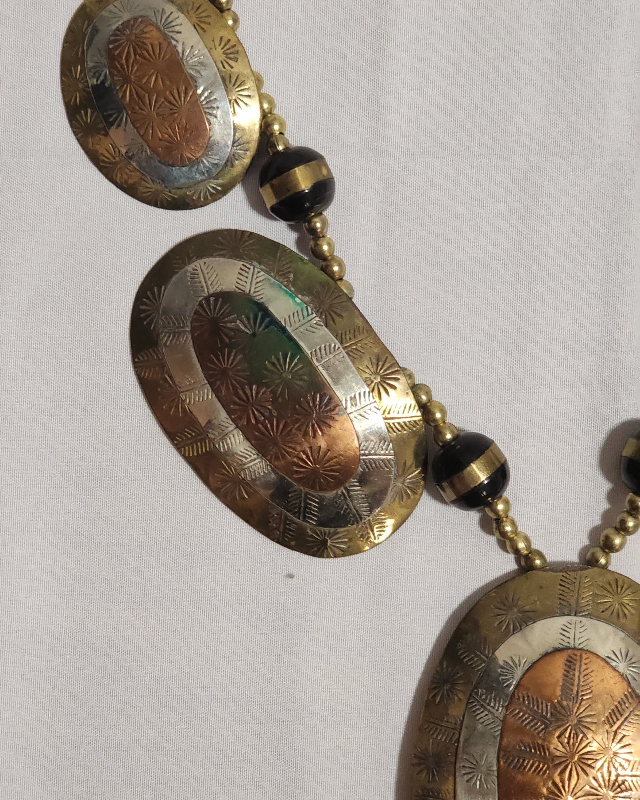 Vintage Mixed Metals Bib Statement Necklace W/matching hammered bangle