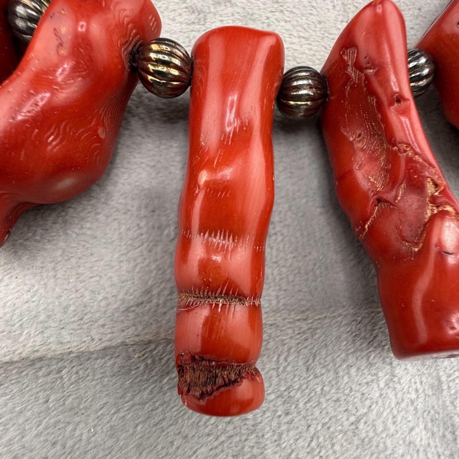 Vintage Red Branch Coral Necklace Silver Tone HEAVY 28”
