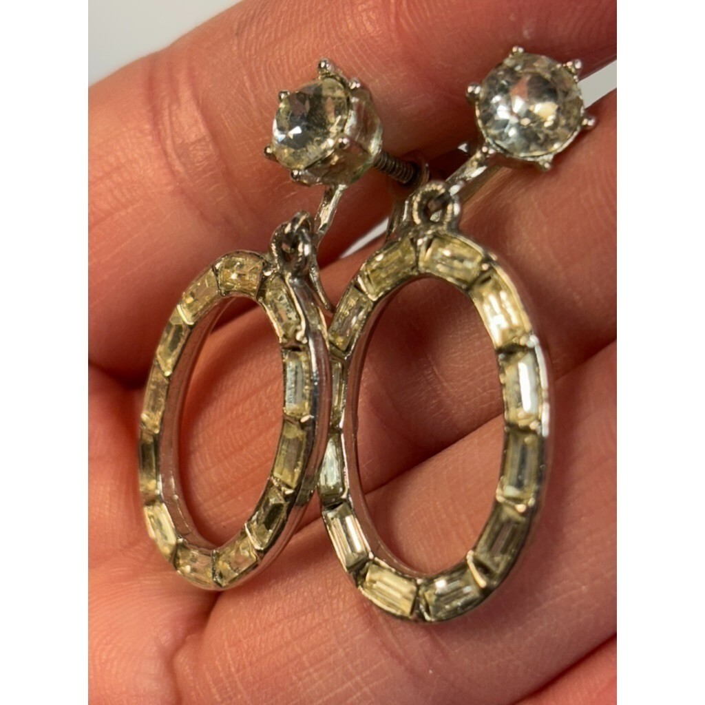 Earrings Elegant Clip On Delicate Rhinestone and Silver Tone