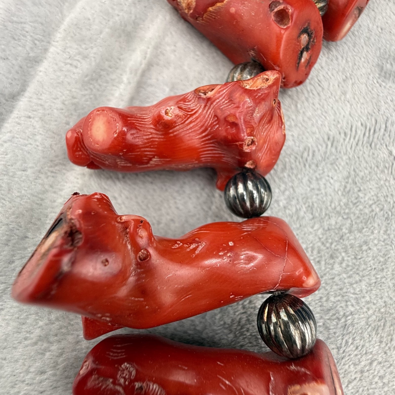 Vintage Red Branch Coral Necklace Silver Tone HEAVY 28”