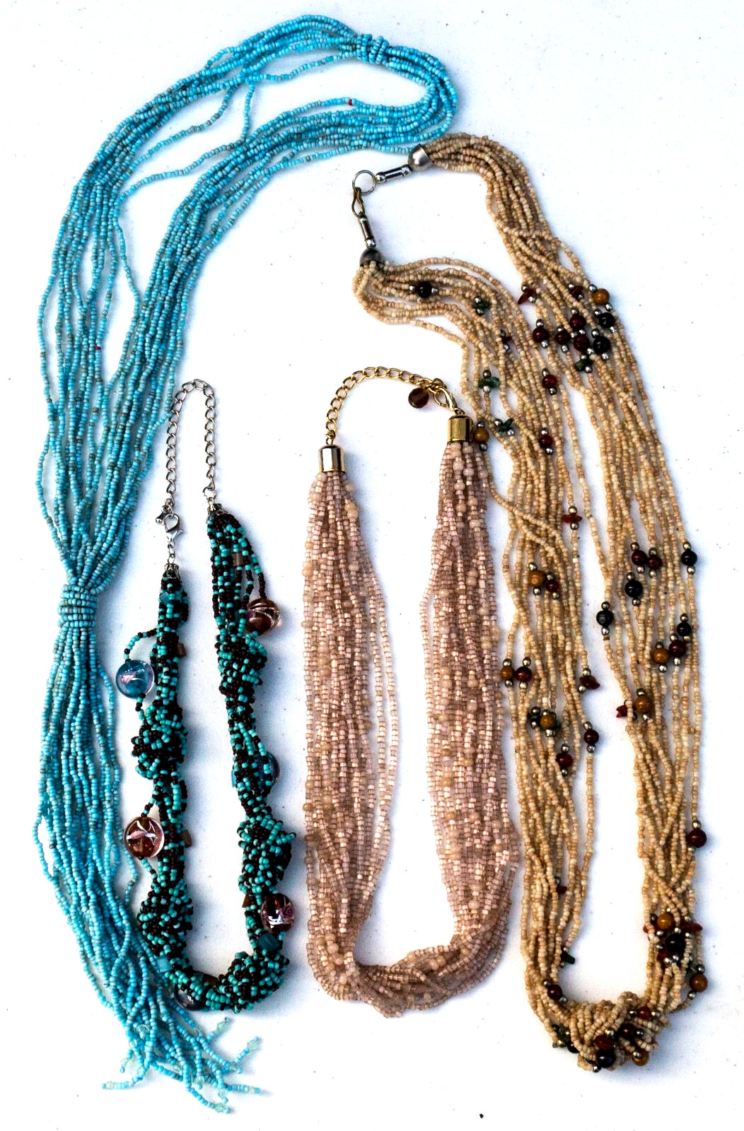 Vintage Lot of 4 Multi Styles Multistring Seed Bead Necklaces