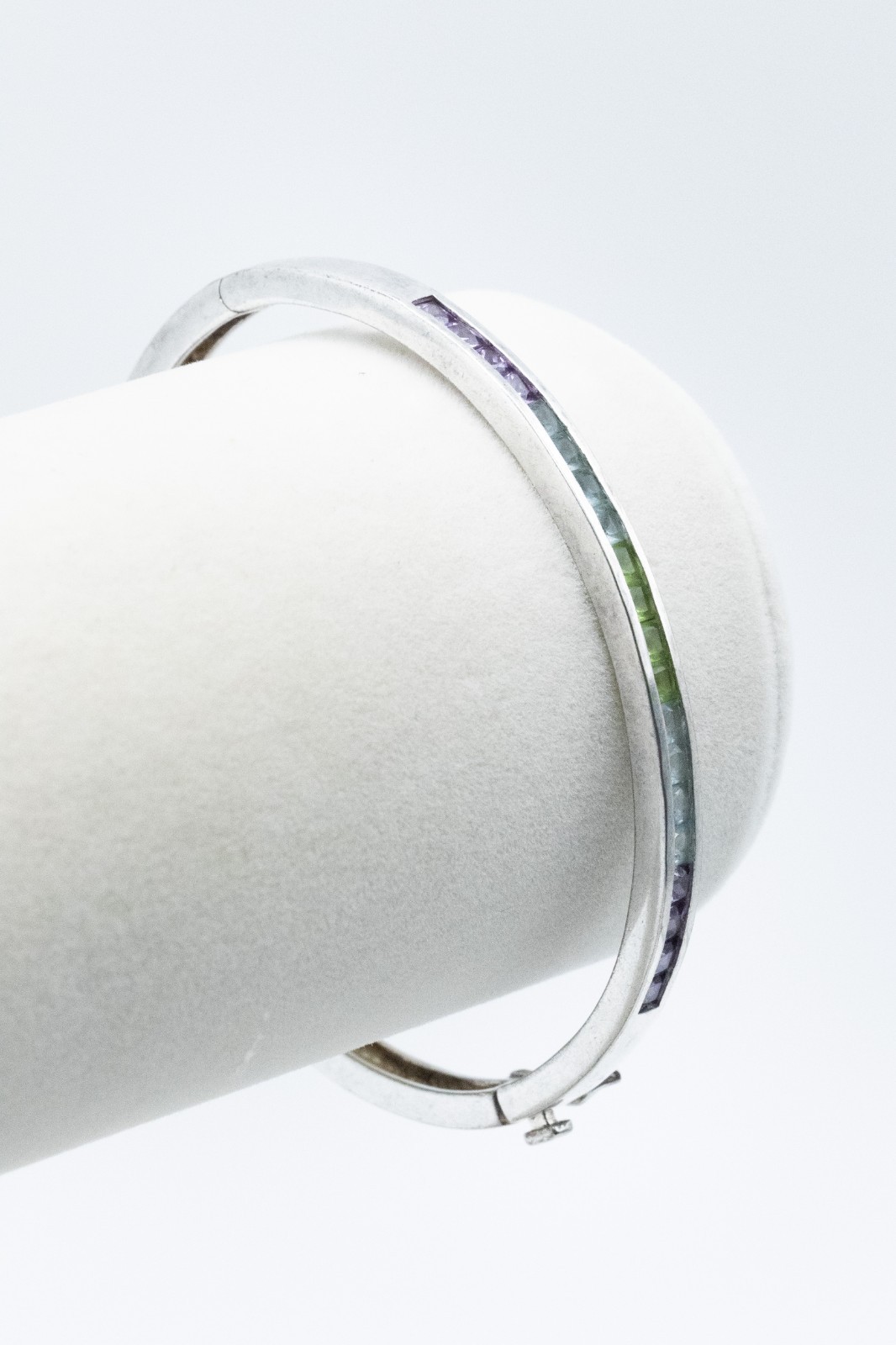 Sterling Silver Hinged Bangle Bracelet Multi-Color Channel Set Stones 925 Retro