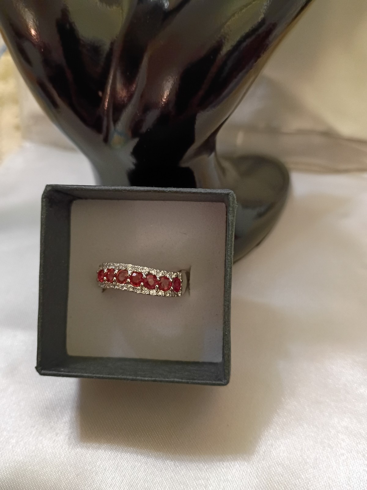 Vintage Silver 925 Pink Orange Sapphire Wave Band Ring 6.5
