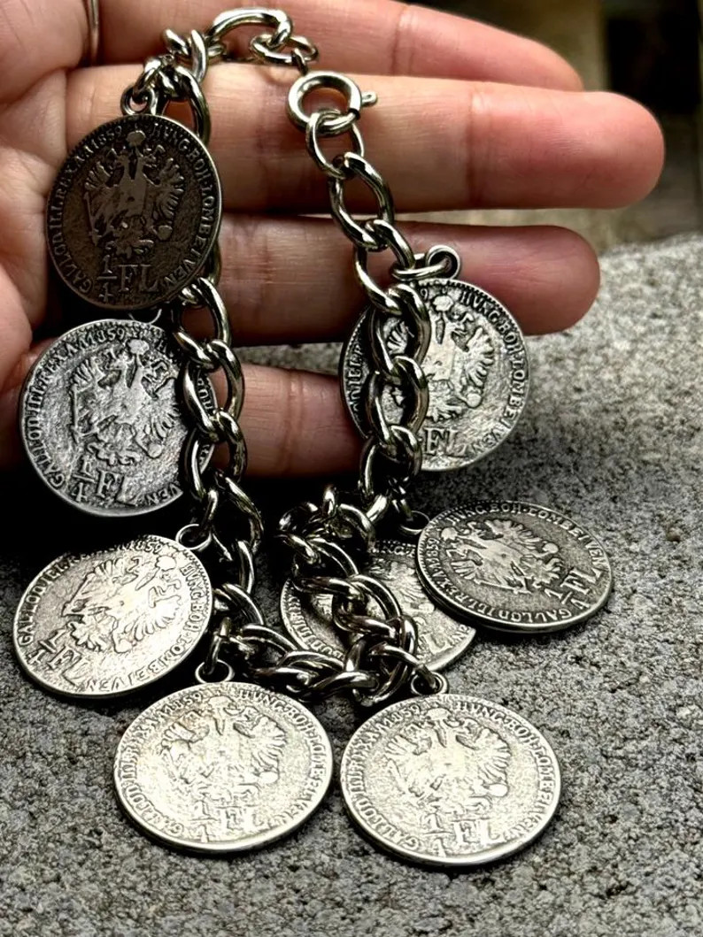 vintage bracelet Charivari 1/4 Florin 1859 coins