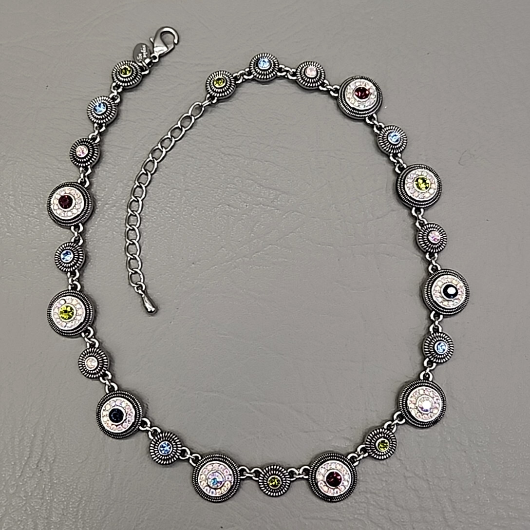 Vintage Lia Sophia Colorama Necklace Seltzer AB Rhinestones Round Linked 19″