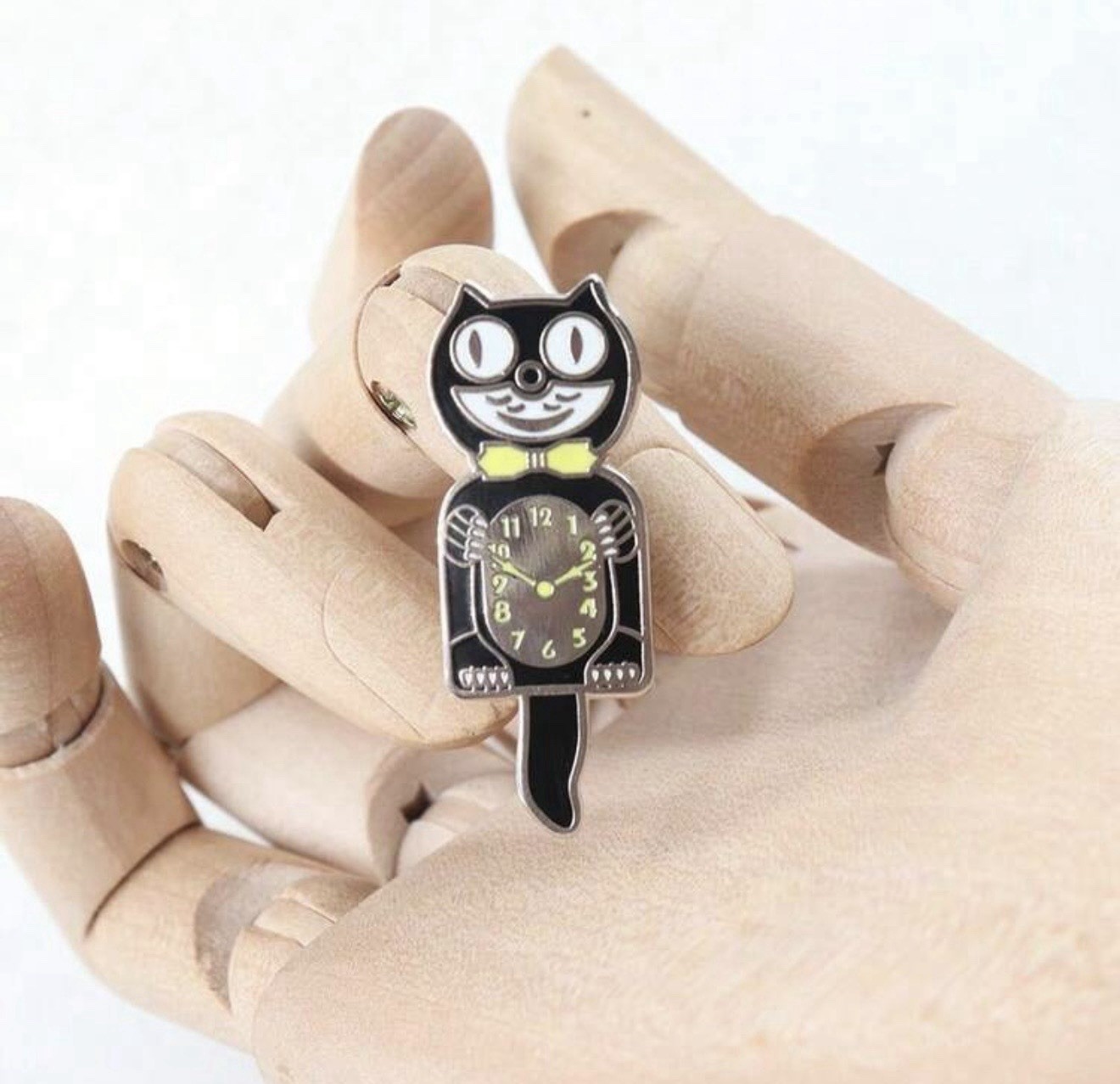 Black Cat Clock Enamel Pin Vintage Style Kit Cat Inspired Brooch