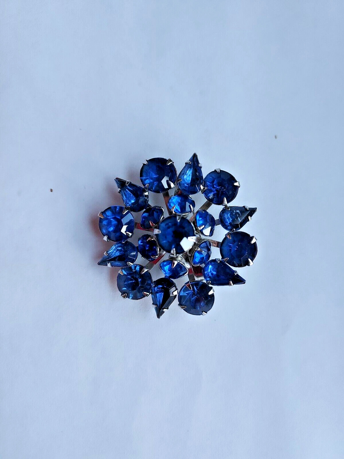 Coro Signed Pin Blue Rhinestone Earrings and Brooch Vintage Demi Set